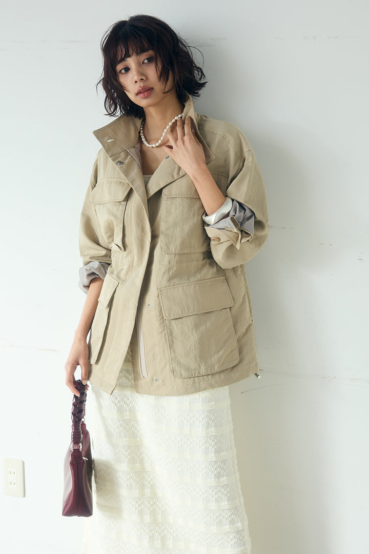 [SET]ナイロンツイルフィールドジャケット+ジャガードカットソータイトスカート(2set)