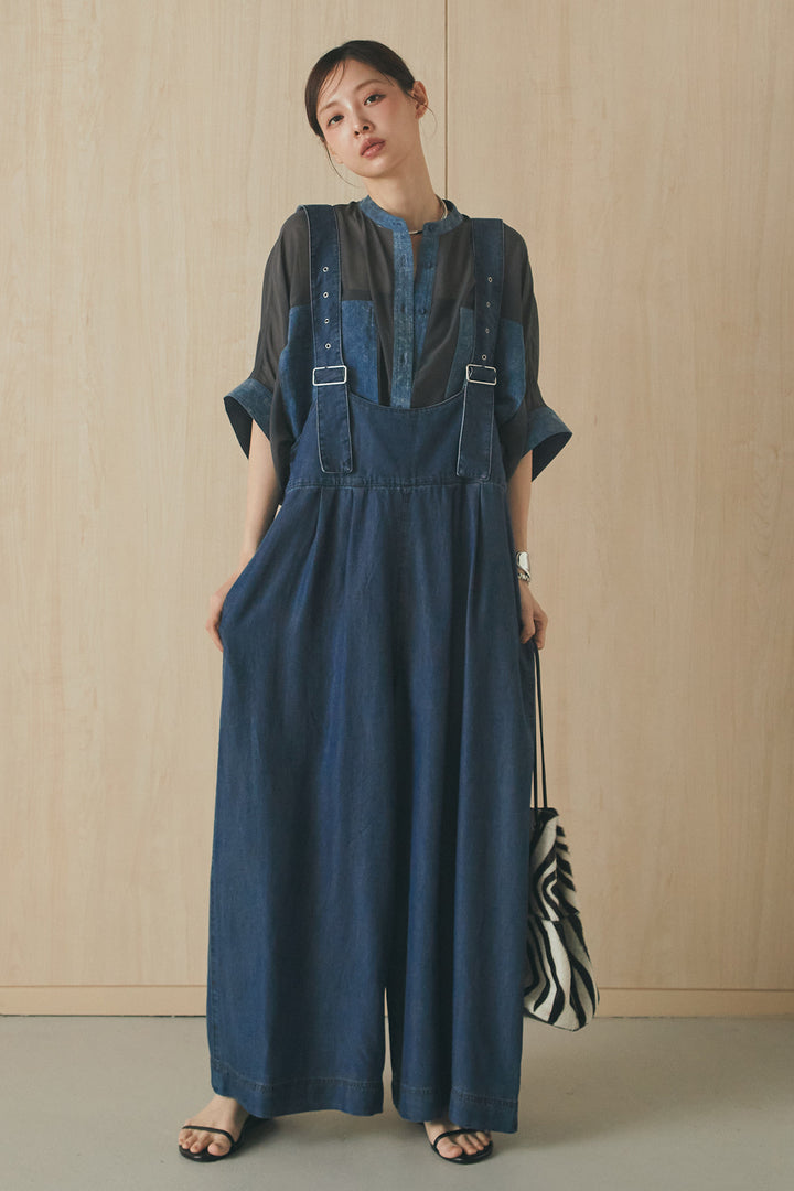 [SET]デニムライクビッグツーポケシアーシャツ+前後2WAYテンセルデニムサロペット(2set)