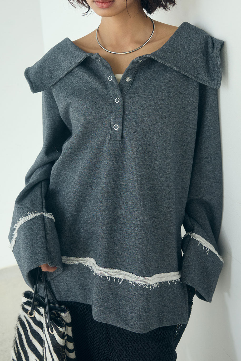 [SET]ビッグカラー2WAYスウェットトップス+メッシュリラックスパンツ(2set)