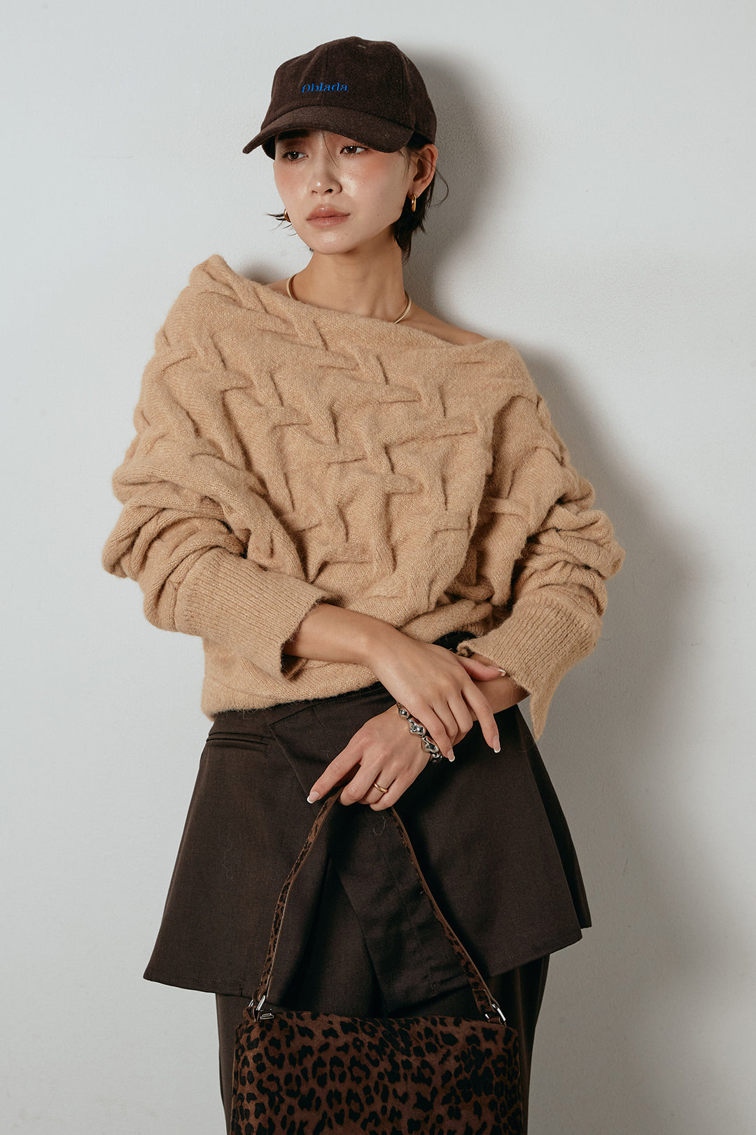 [SET]ボートネックニットトップス+ベルト付きウエストデザインパンツ(2set)