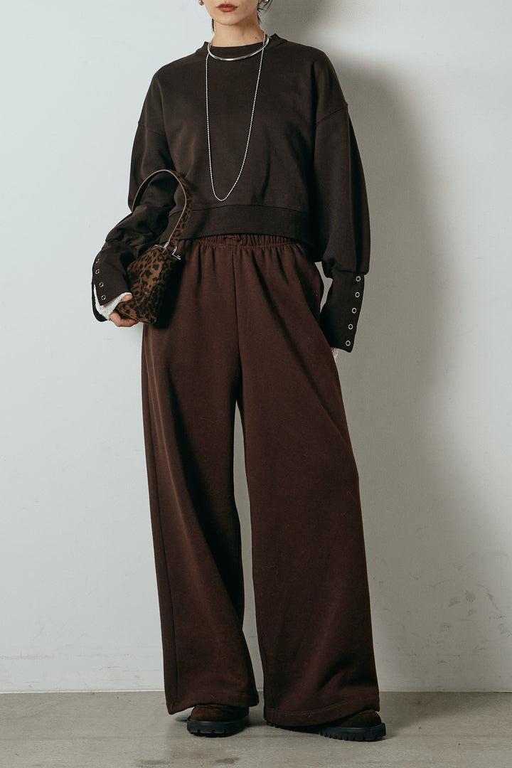 [SET]裏毛バックオープンプルオーバー+ストレッチレースクルーネックインナー+裏起毛スウェットワイドパンツ(3set)