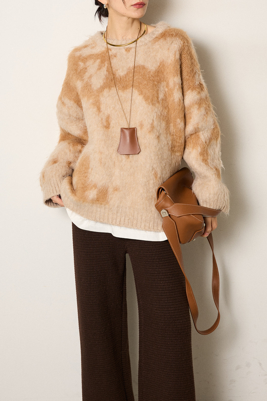 [SET]モヘアタッチマーブルニット+ワイドリブニットイージーパンツ(2set)