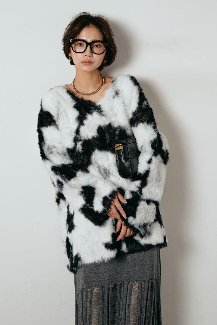 [SET]タイダイ柄シャギーニットトップス+裾シアーリブスカート(2set)