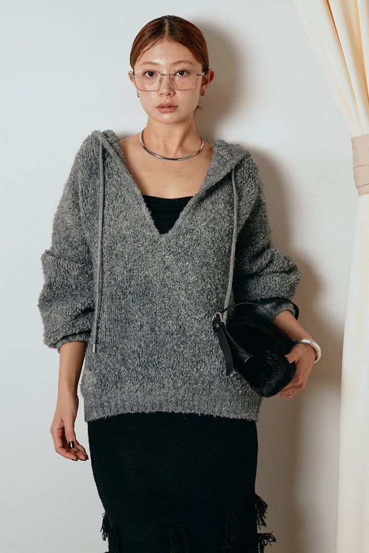 [SET]ブークレキーネックプルオーバー+ポイントフリンジニットナロースカート(2set)