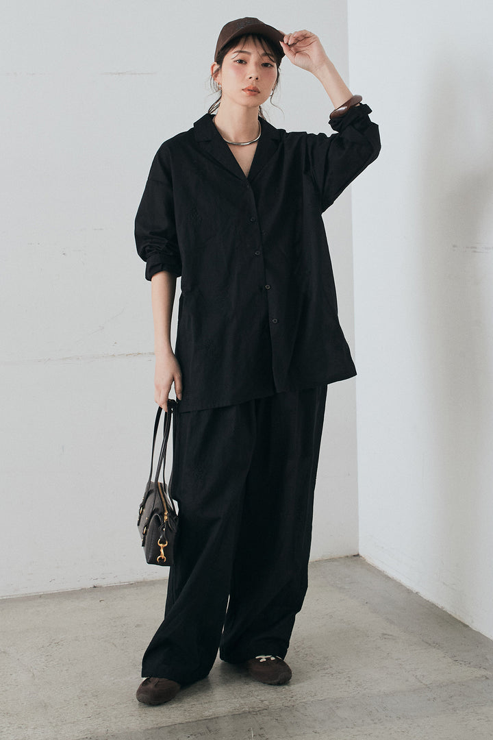 [SET]刺繍ローンオープンカラーシャツ+刺繍ローンタックイージーパンツ(2set)