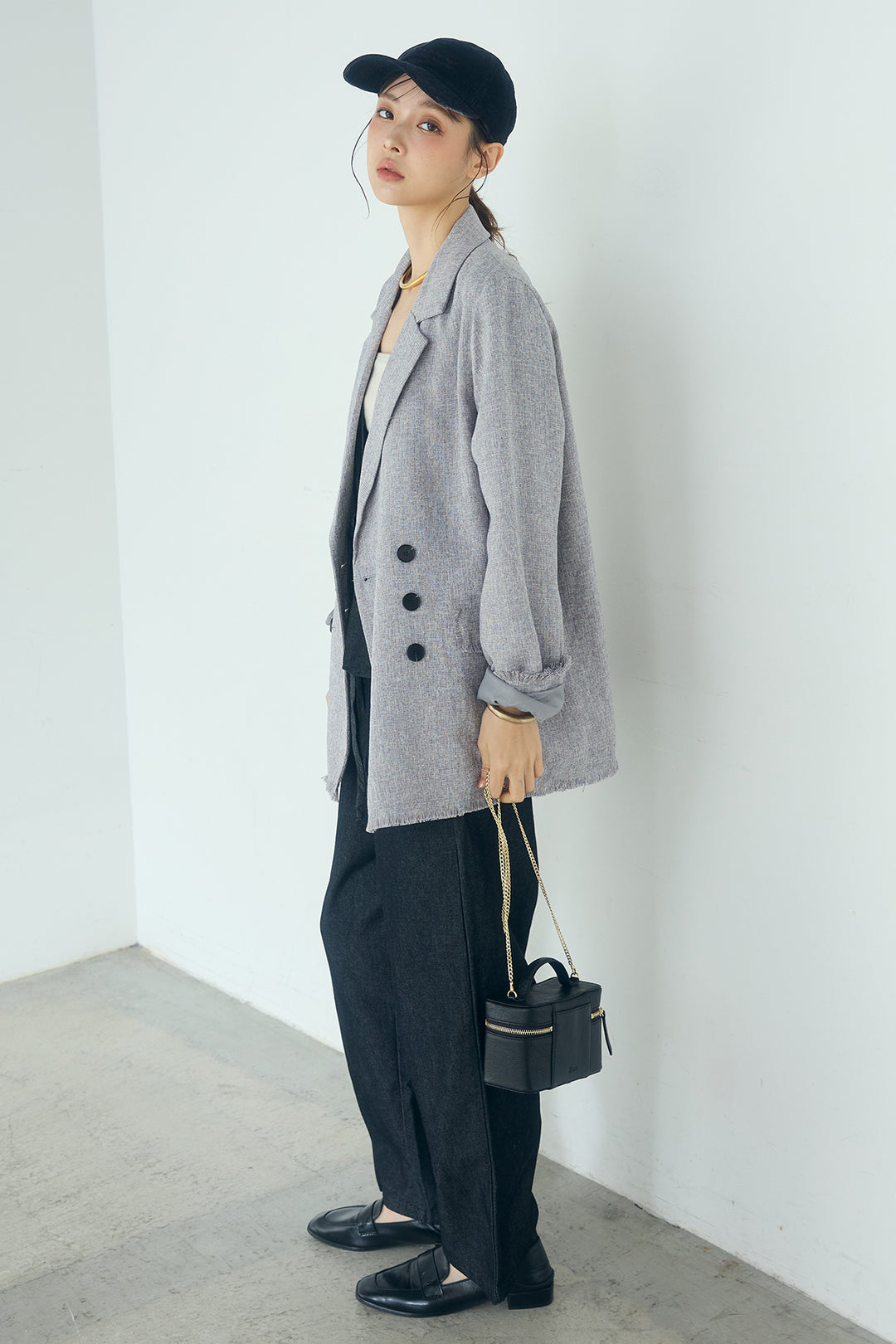 [SET]スラブネップツイードフリンジテーラードジャケット+デニムペプラムコンビネゾン(2set)