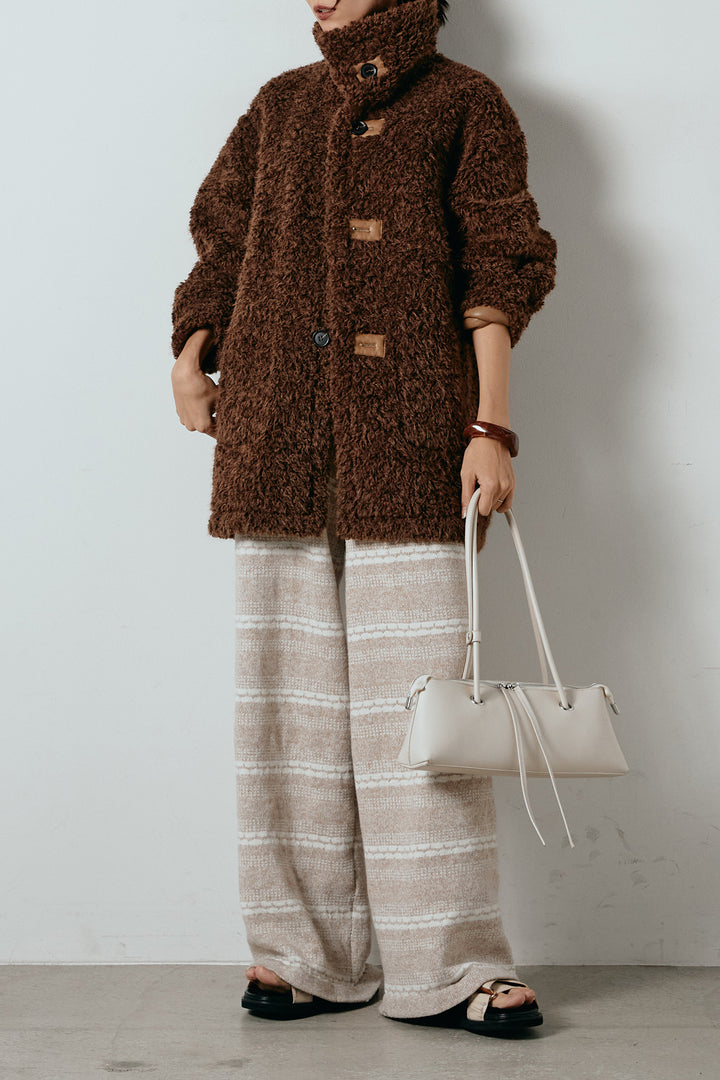 [SET]リバーシブルボアアウター+マルチライン柄リラックスニットパンツ(2set)