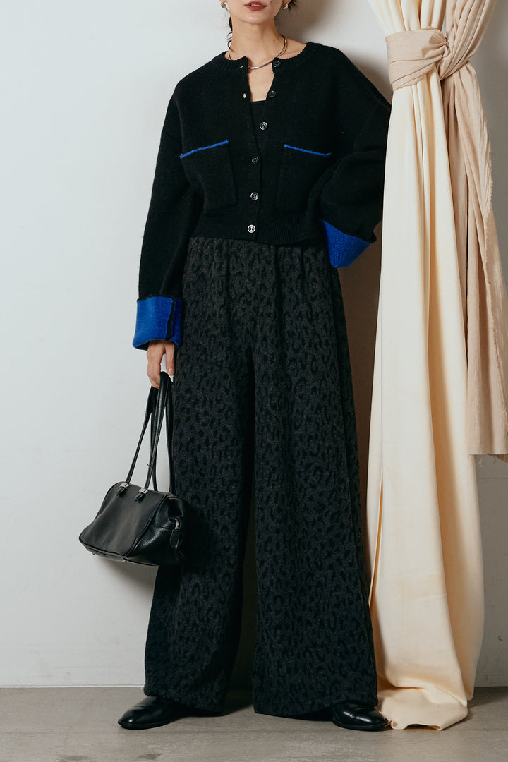 [SET]アルパカタッチダブルフェイスカーディガン+レオパードジャガードニットパンツ(2set)