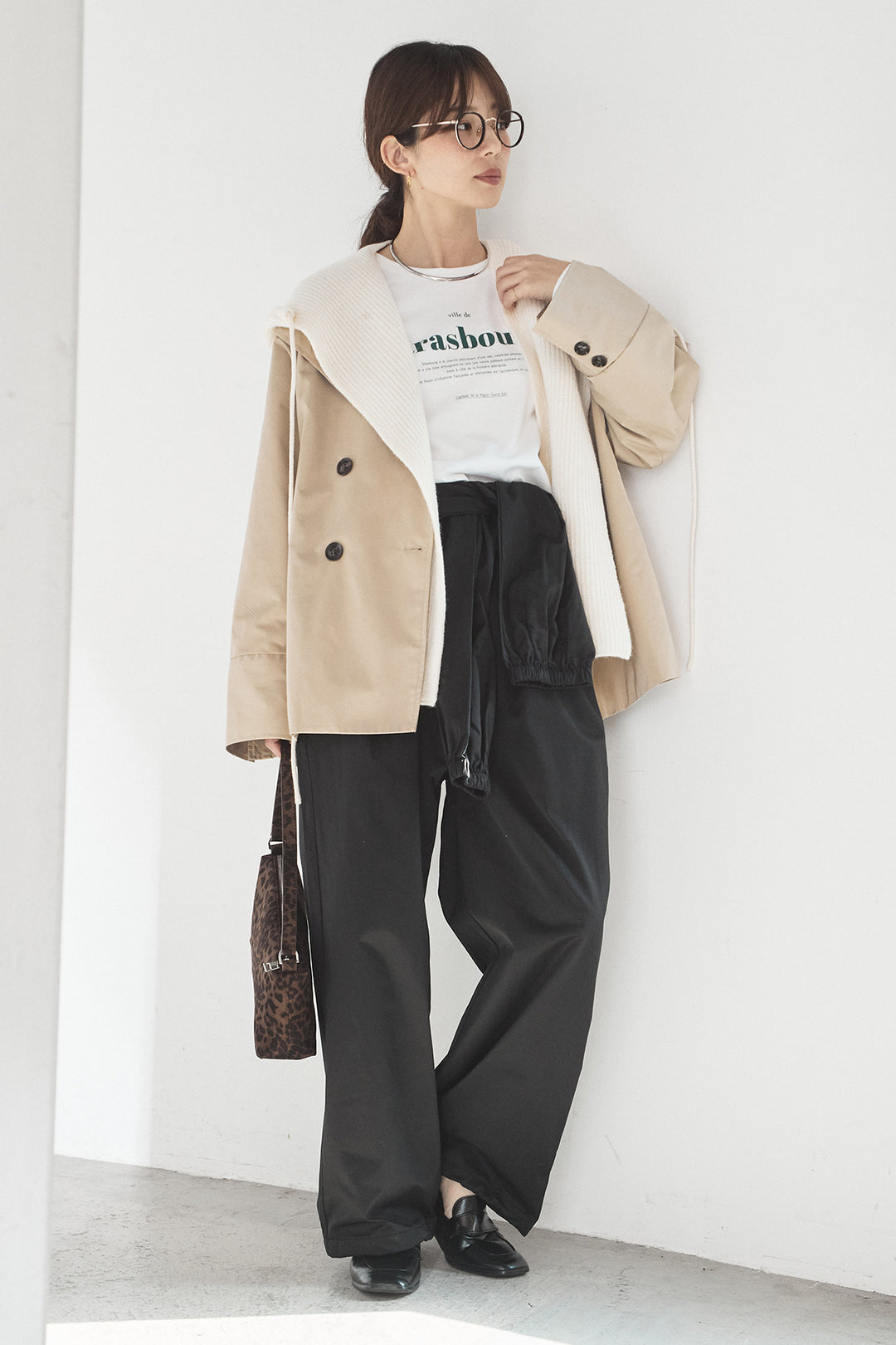 [SET]ナイロントレンチコート+合繊ツイルスタンドウエスト巻きジョガーパンツ(2set)