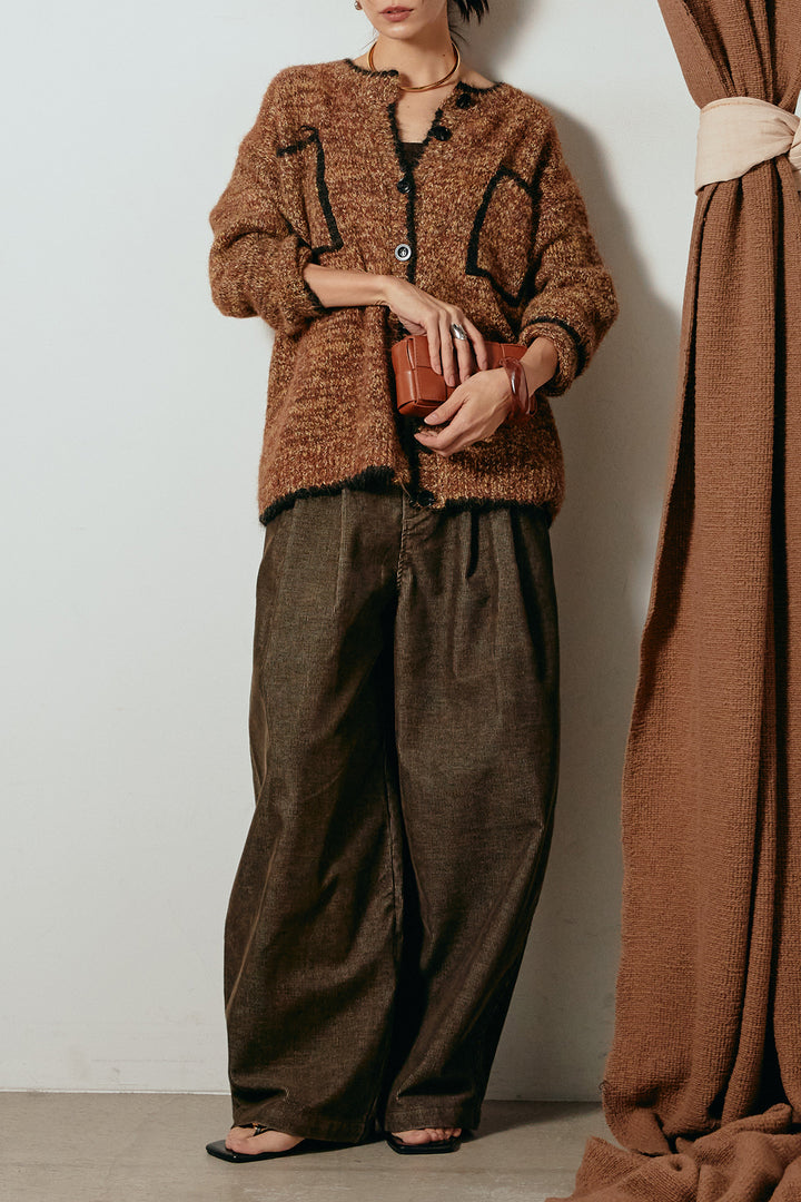 [SET]ミックスニットポケットカーディガン+フロントタック入りコーデュロイパンツ(2set)