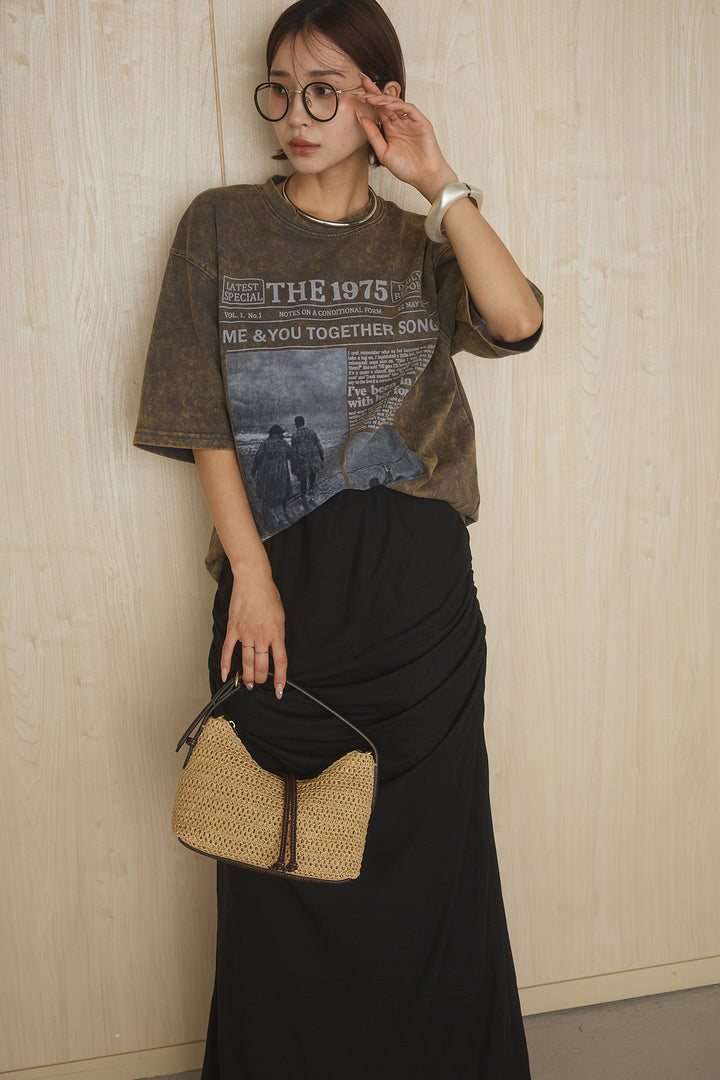 [SET]1975グラフィックTシャツ+ギャザードレープニュアンススカート(2set)
