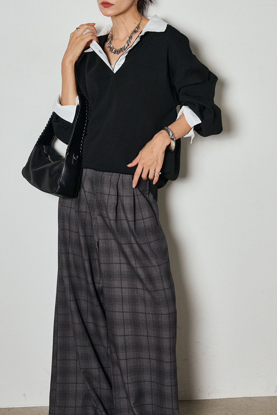 【即納】タック入りタータンチェックワイドパンツ