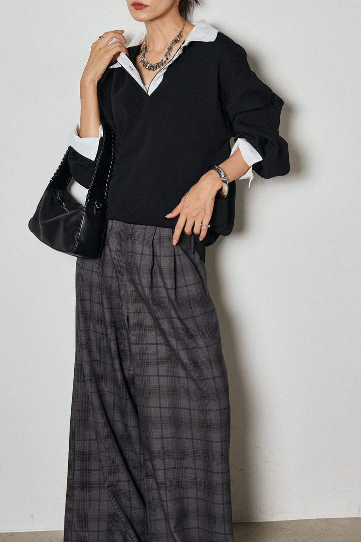 【即納】タック入りタータンチェックワイドパンツ