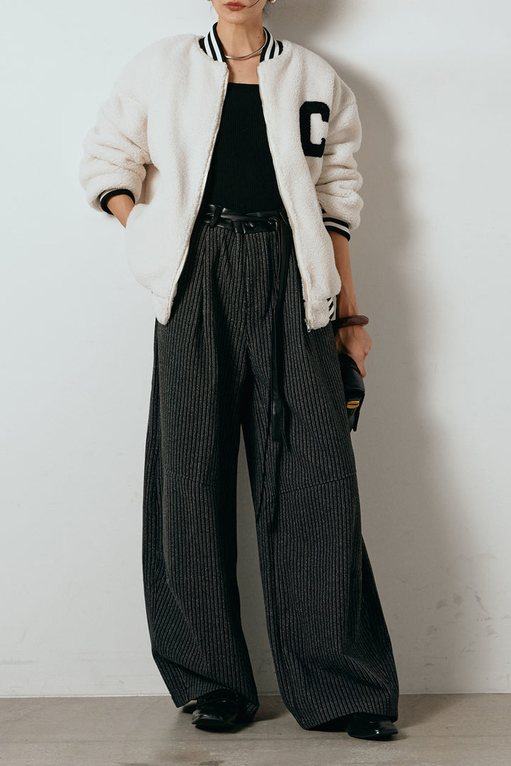 [SET]ロゴスタジャンボアブルゾン+レザーライク配色ストライプパンツ(2set)