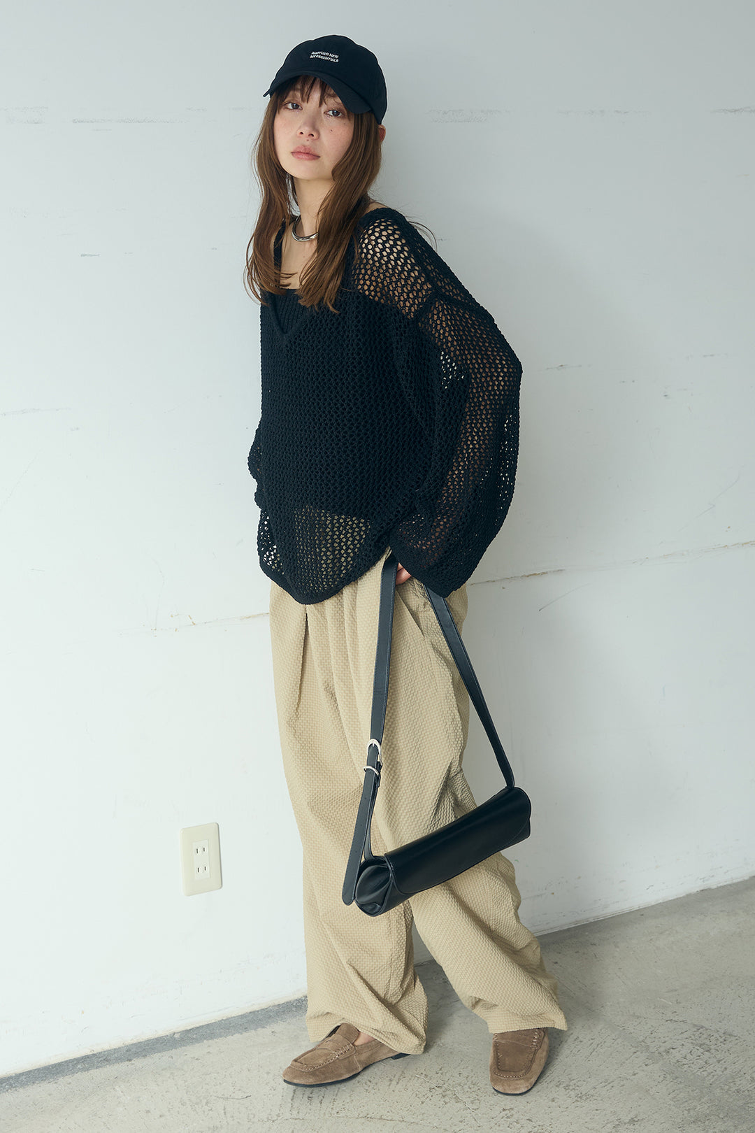 [SET]メッシュ編みビスチェセットVネックプルオーバー+シアサッカーイージーパンツ(2set)