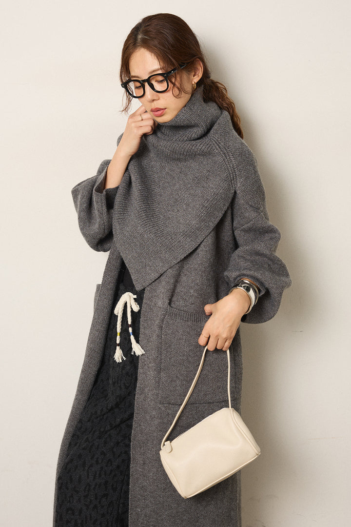 [SET]ケープレイヤードロングカーディガン+レオパードジャガードニットパンツ(2set)