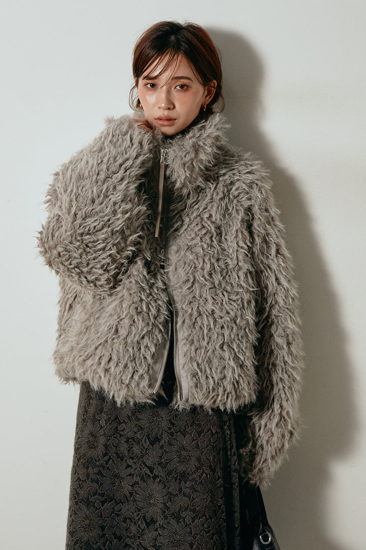 [SET]ミックスシープファースタンドブルゾン+花柄刺繍ベロアフレアスカート(2set)