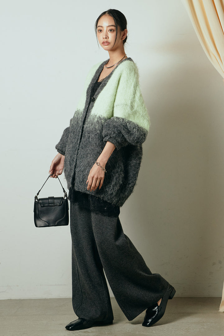 [SET]起毛グラデーションニットカーディガン+レース切り替えキャミソール(2set)