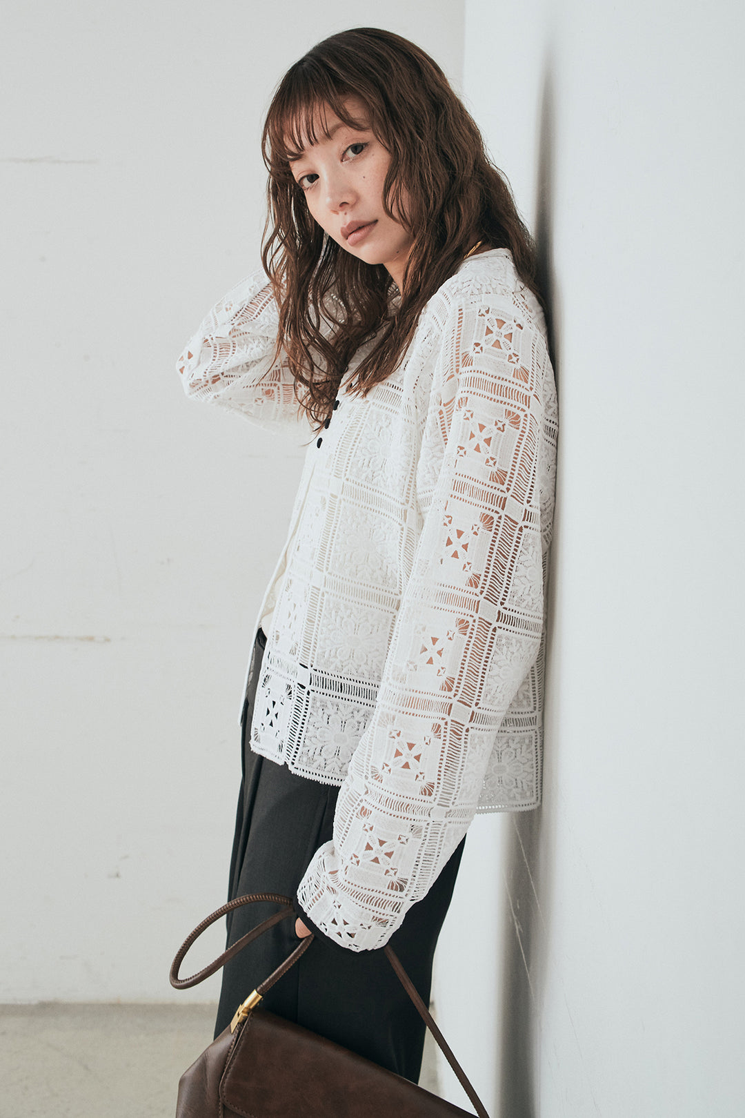 [SET]クロシェレースカーディガン+センタープレスセミワイドパンツ(2set)