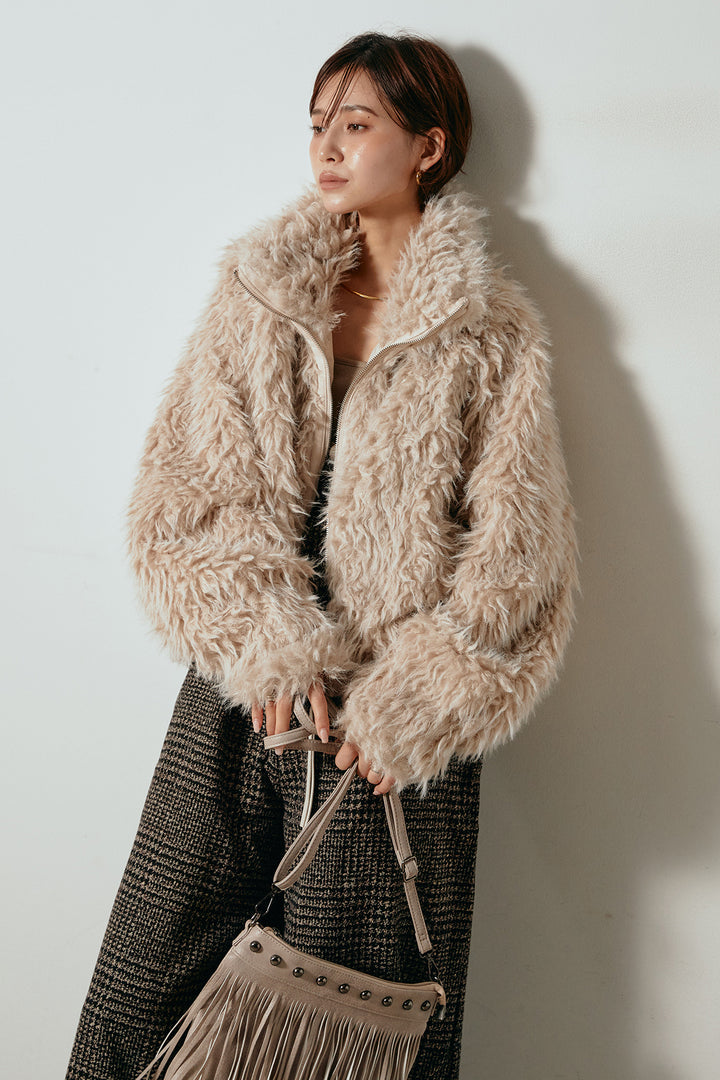 [SET]ミックスシープファースタンドブルゾン+前後2wayグレンチェック柄スカーチョサロペット(2set)