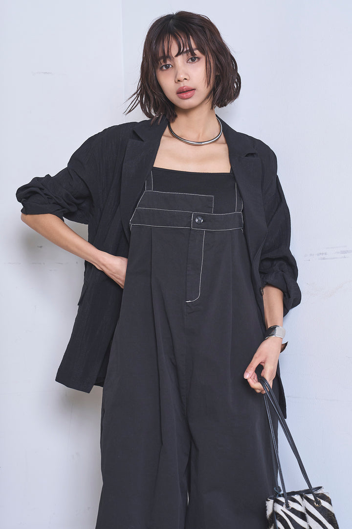 [SET]リネンブレンドテーラードシアージャケット+綿ツイルアシメサロペット(2set)