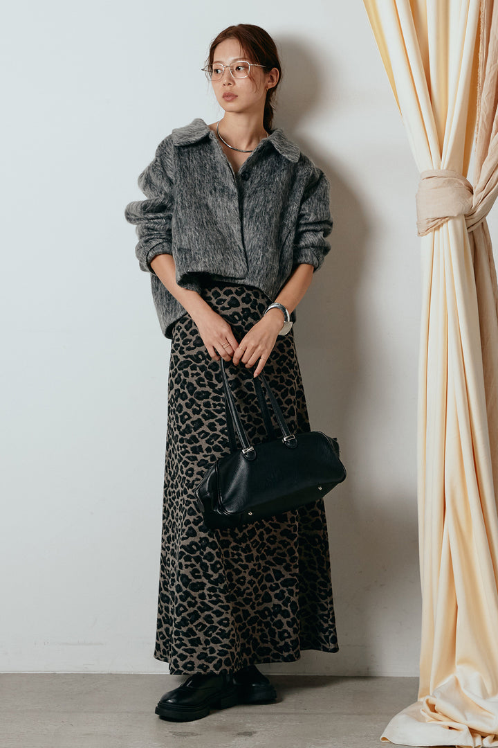 [SET]シャギーショートジャケット+レオパードロングスカート(2set)