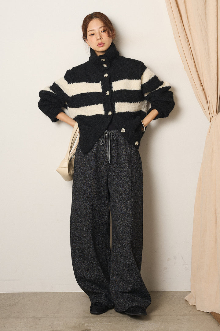 [SET]ハイネックボーダーニットカーディガン+杢ニットフレアパンツ(2set)