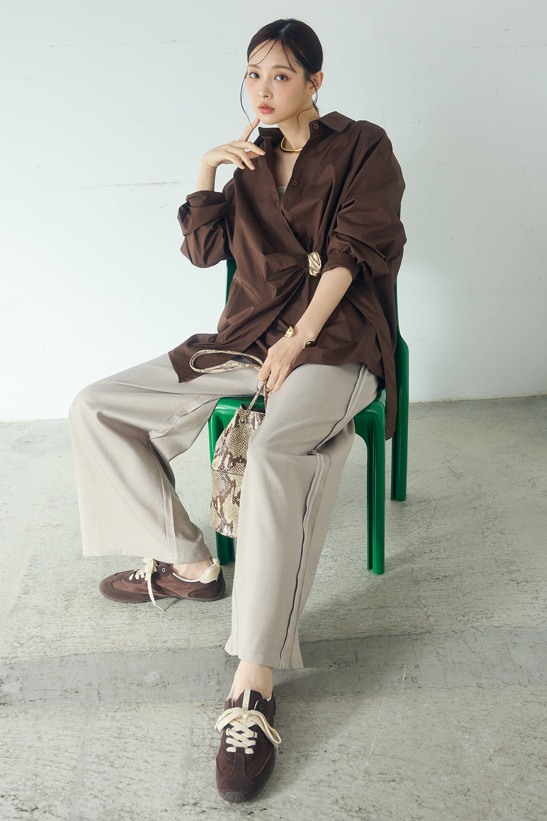 [SET]サイド留め具デザインシャツ+トラックイージーパンツ(2set)