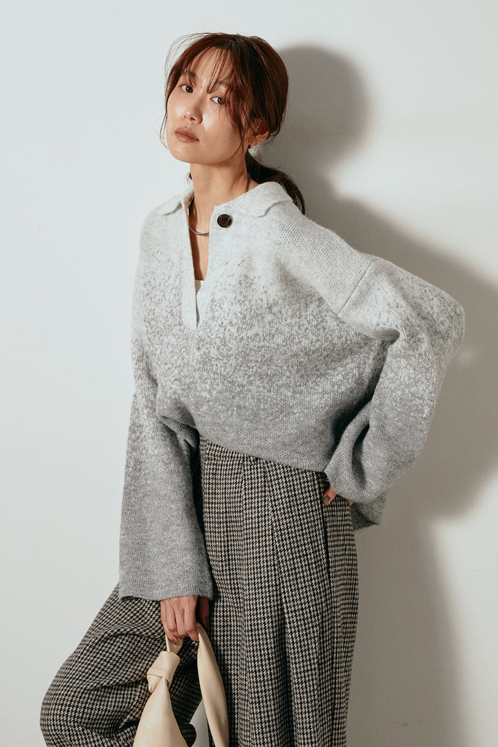 [SET]グラデーションラメニットキーネックプルオーバー+ガンクラブチェックタックパンツ(2set)