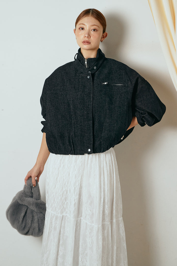 デニム調ハイネックブルゾン