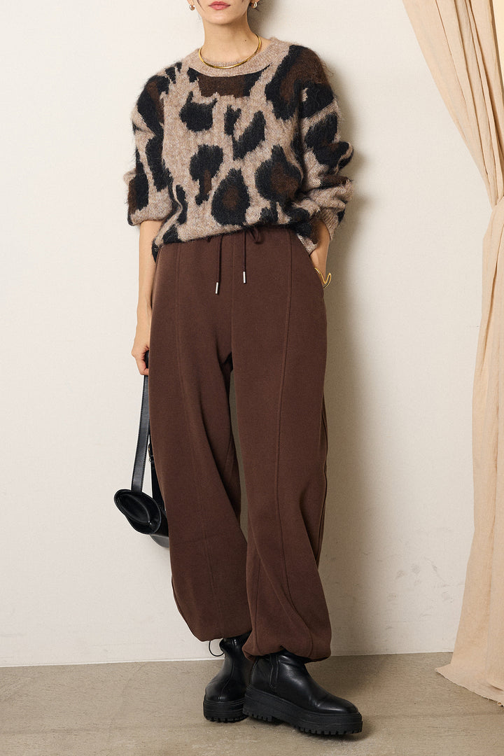 [SET]ルーズアニマルモヘアニットトップス+スウェットワイドカーブパンツ(2set)
