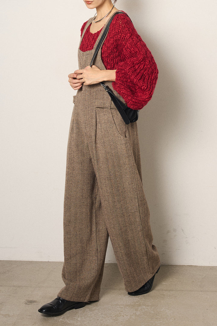 [SET]チャンキースラブニットクロップドプルオーバー+クラシックヘリンボーンサロペット(2set)