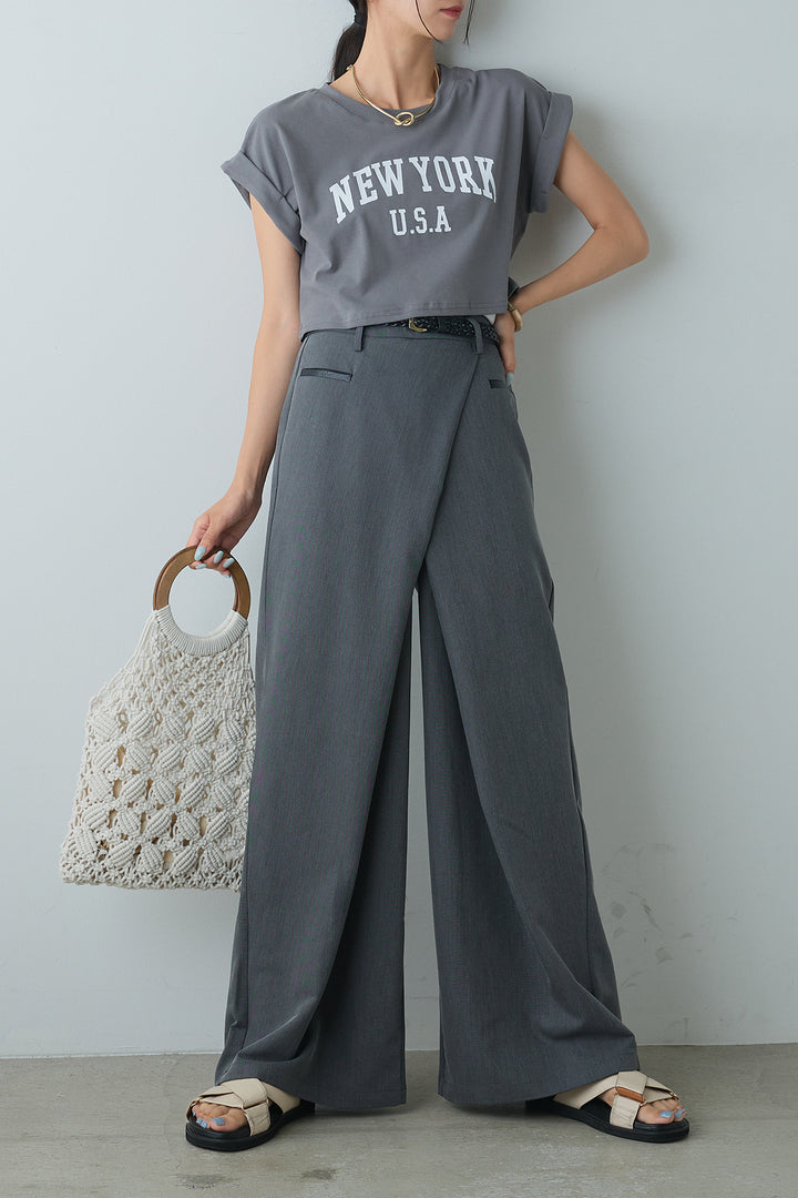 [着回しセット]ショート丈NEWYORKロゴTシャツ+ショート丈NEWYORKロゴTシャツ+ベルト付きクロスデザインパンツ(3set)