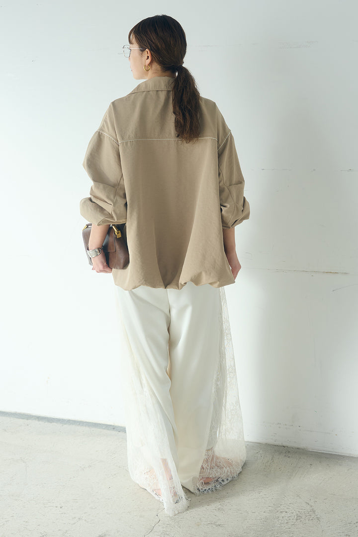 [SET]合繊ツイルバルーンジャケット+サテンレース切り替えタックパンツ(2set)