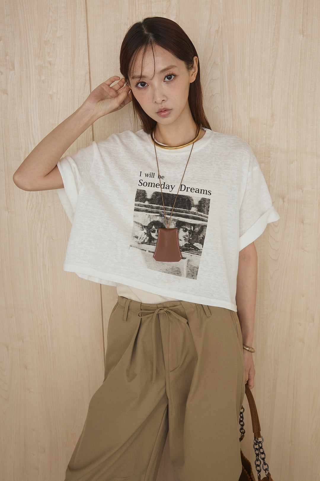 [SET]グラフィックサムデイワイドクロップドT+ニーサイドタックウエストドロストパンツ(2set)