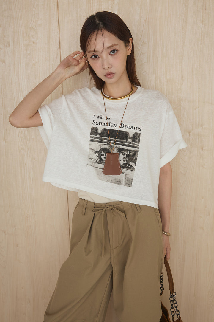 [SET]グラフィックサムデイワイドクロップドT+ニーサイドタックウエストドロストパンツ(2set)