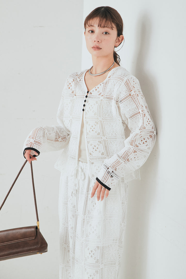 [SET]クロシェレースカーディガン+クロシェレースイージーパンツ(2set)