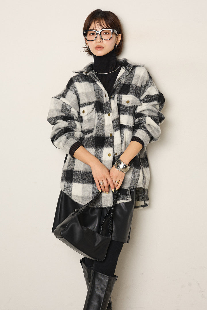 起毛チェック柄ポケットアウター