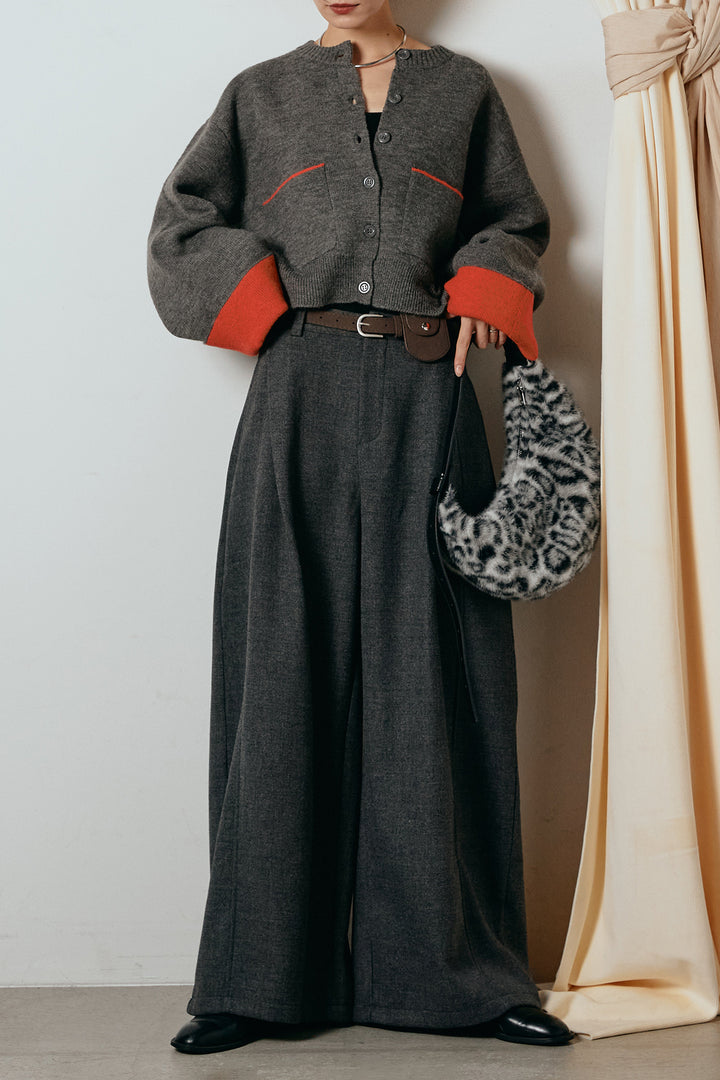 [SET]アルパカタッチダブルフェイスカーディガン+ポーチベルト付きカーブパンツ(2set)
