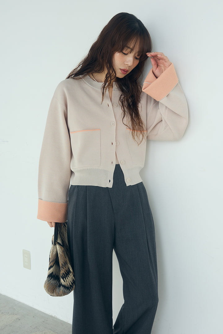 [SET]レーヨンポリダブルフェイスカーディガン+サイドベルトタック入りスラックス(2set)