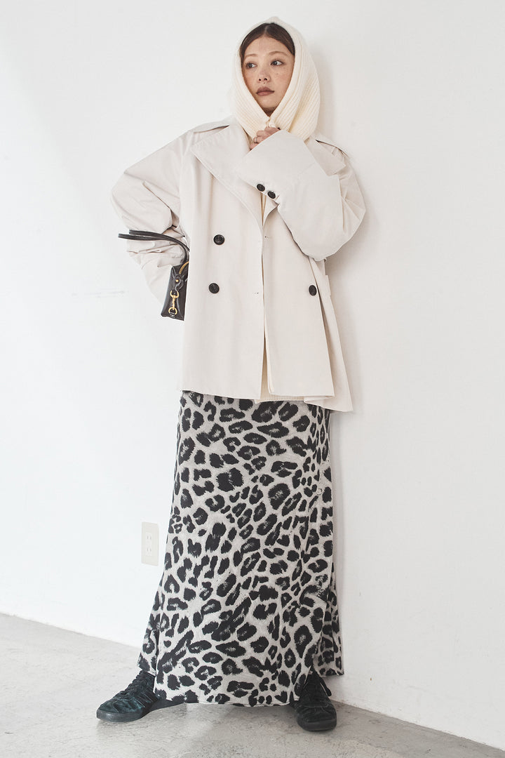 [SET]ナイロントレンチコート+レオパードサテンナロースカート(2set)