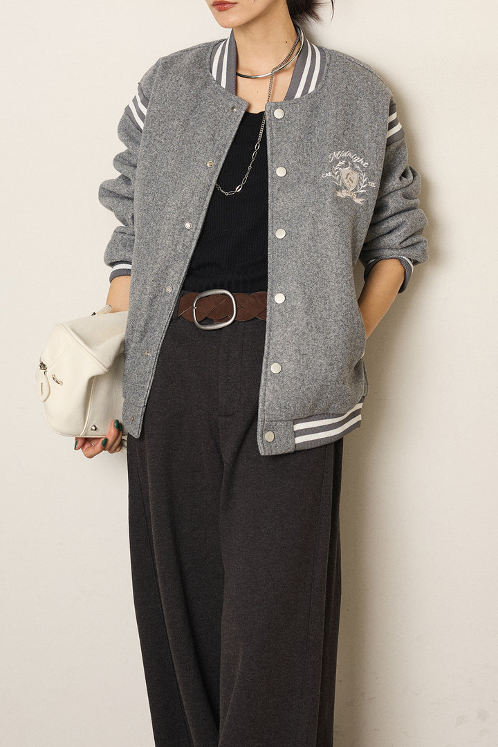[SET]ワンポイントデザインブルゾン+編みベルト付きワイドパンツ(2set)