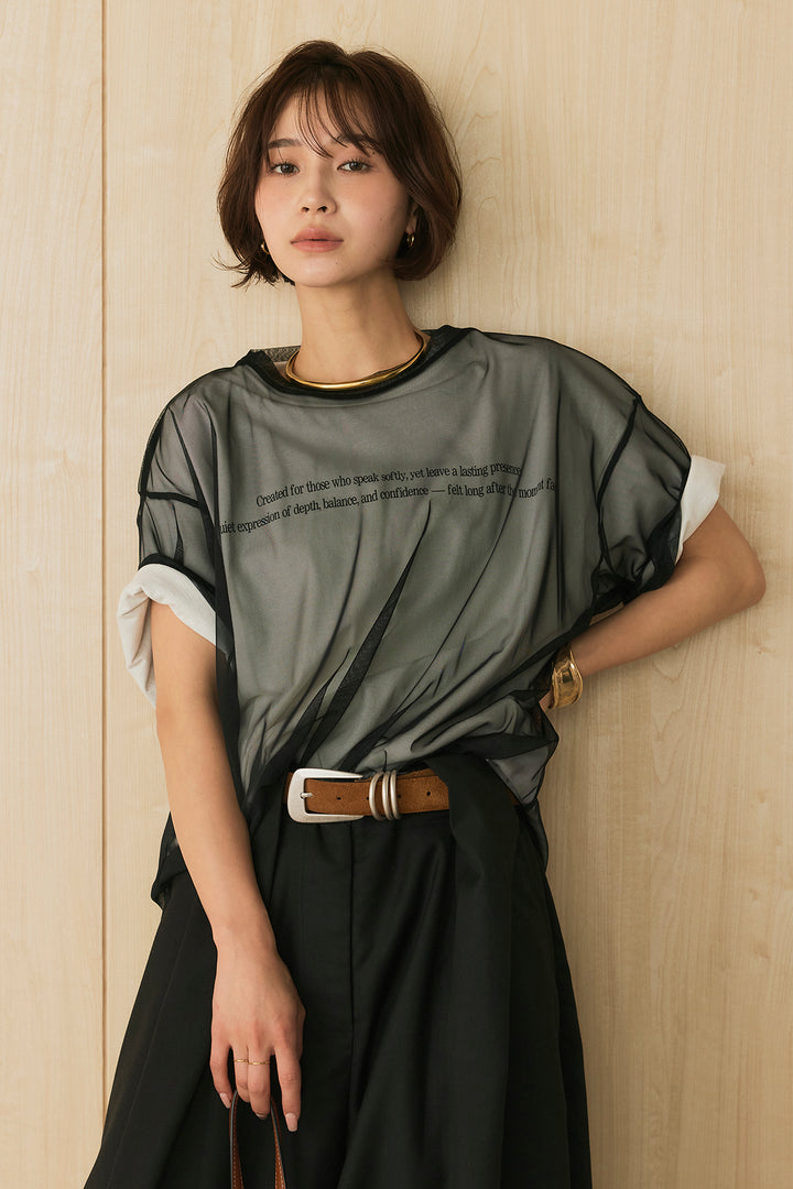 【即納】綿天竺Tシャツ×チュールトップス