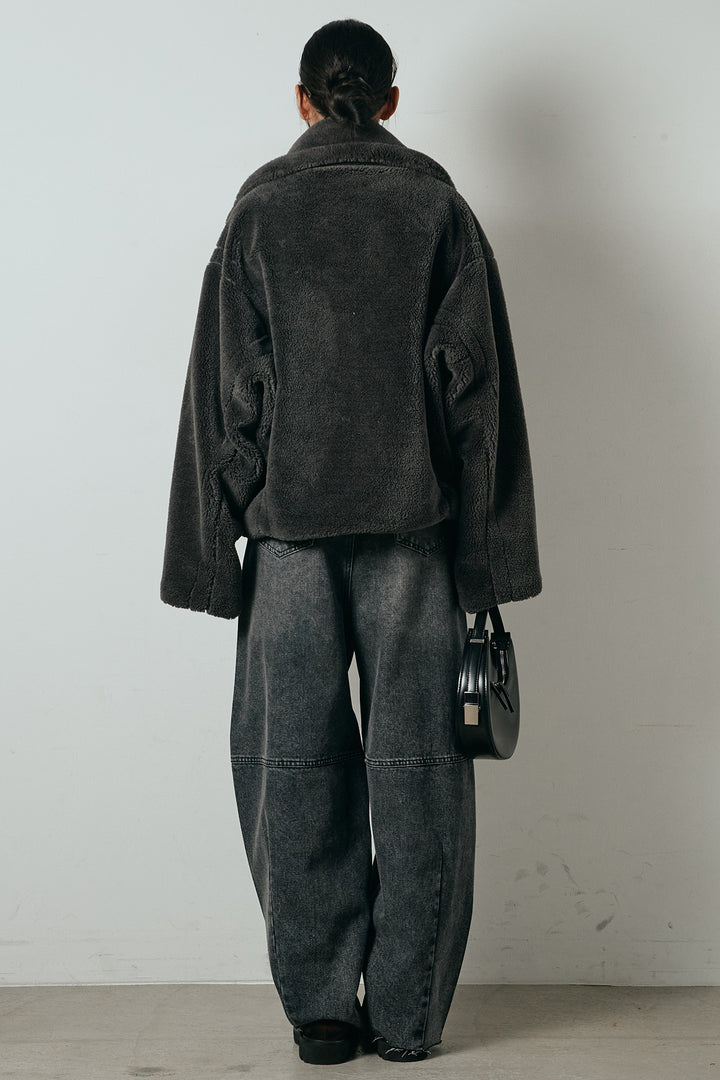 【2月中旬発送】
[SET]テディボアショートジャケット+加工デニムタックコクーンワイドパンツ(2set)