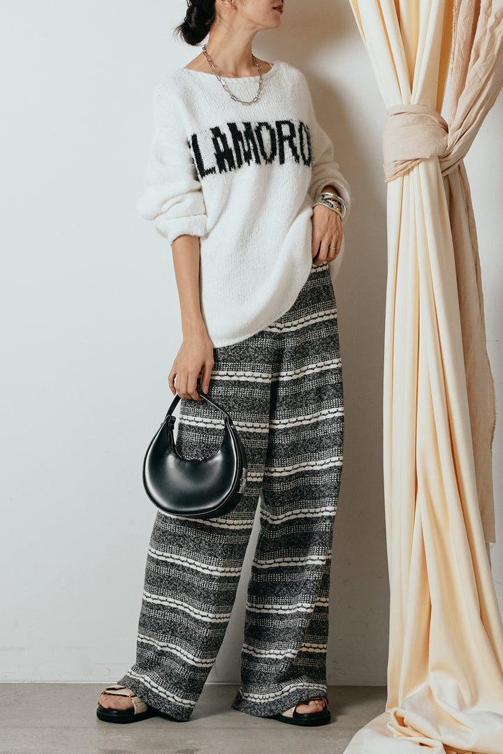 [SET]フロントロゴデザインニットトップス+マルチライン柄リラックスニットパンツ(2set)