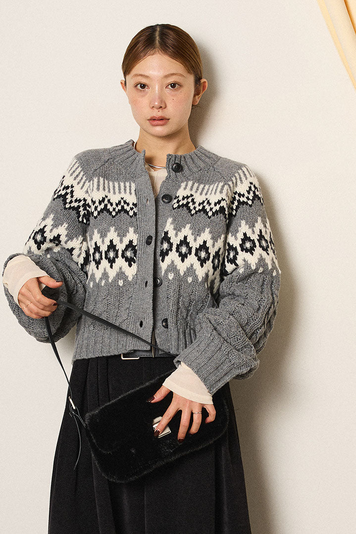 [SET]2WAY求心柄ジャガードショートカーディガン+2WAY袖コード刺繍クルーネックプルオーバー(2set)