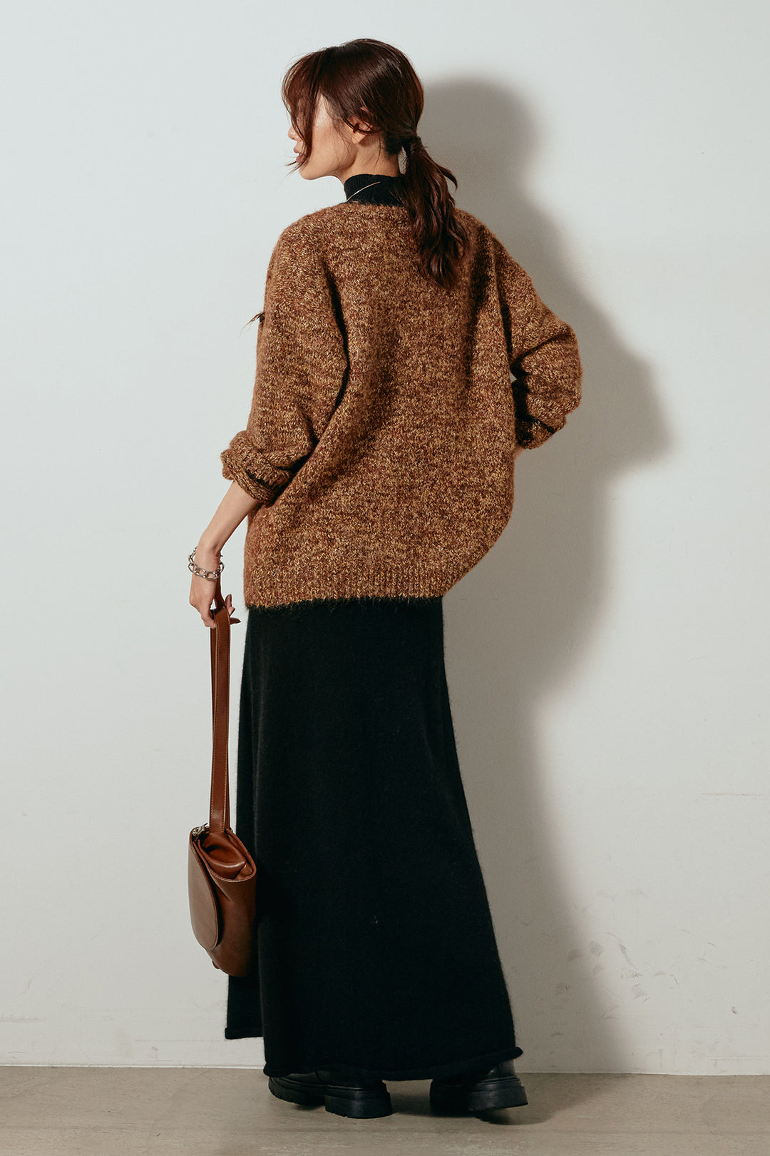 [SET]ミックスニットポケットカーディガン+ノースリーブニットロングワンピース(2set)