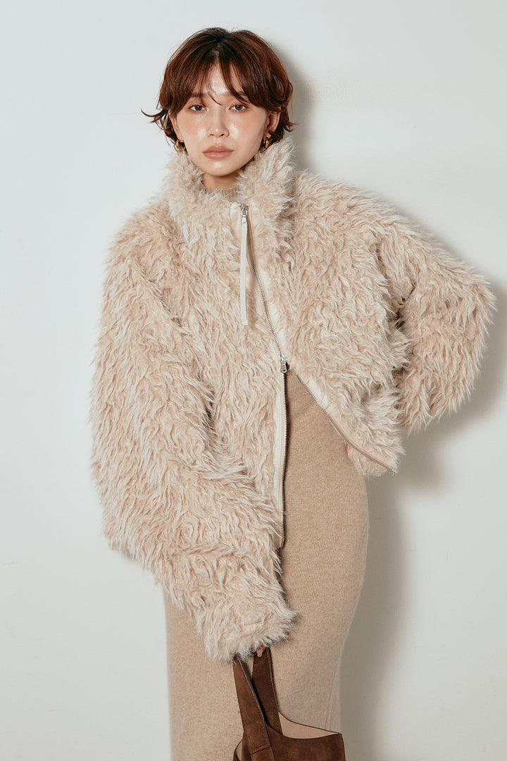 [SET]ミックスシープファースタンドブルゾン+ノースリーブニットロングワンピース(2set)