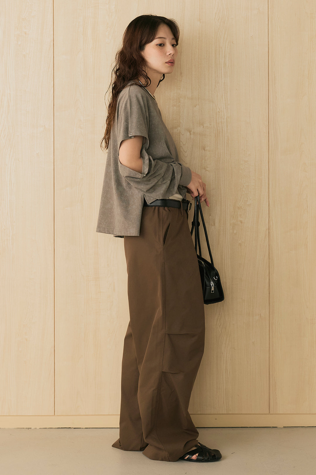 [SET]セパレートフェードTシャツ+ニーサイドタックウエストドロストパンツ(2set)