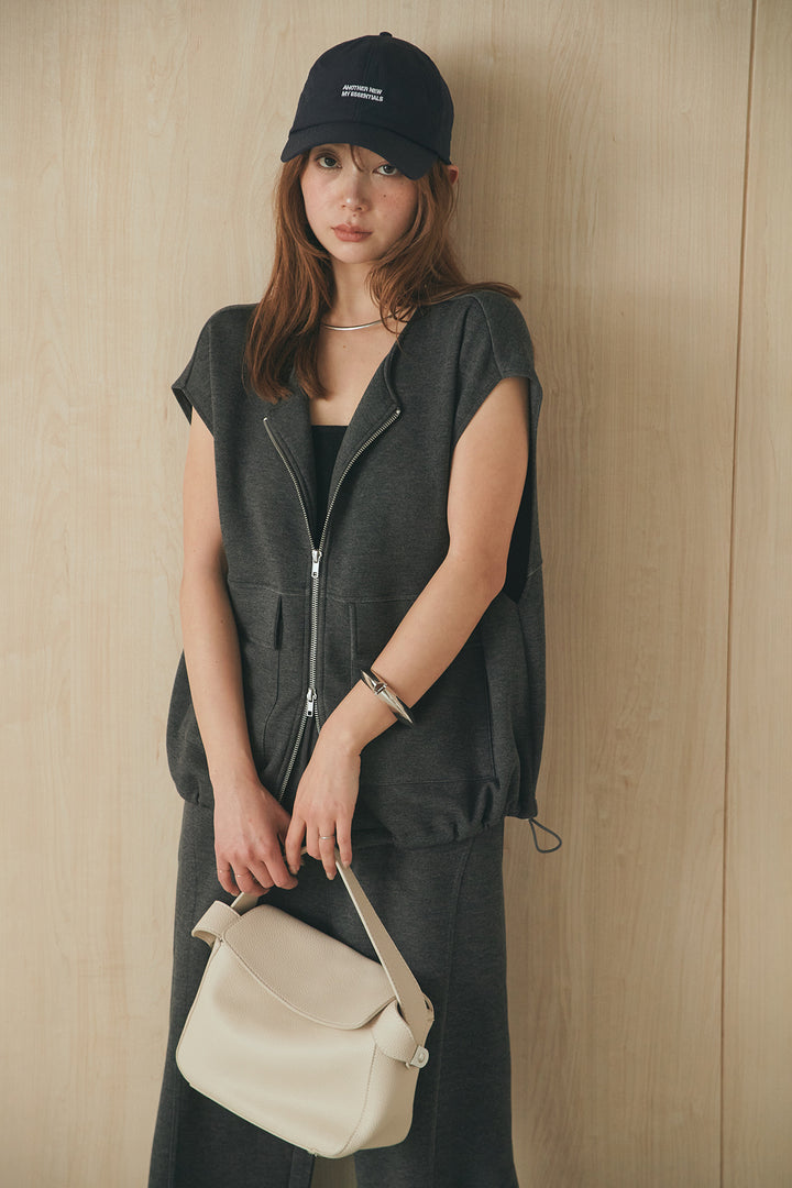 [SET]ボンディング生地ジップベスト+ボンディング生地コクーンパンツ(2set)